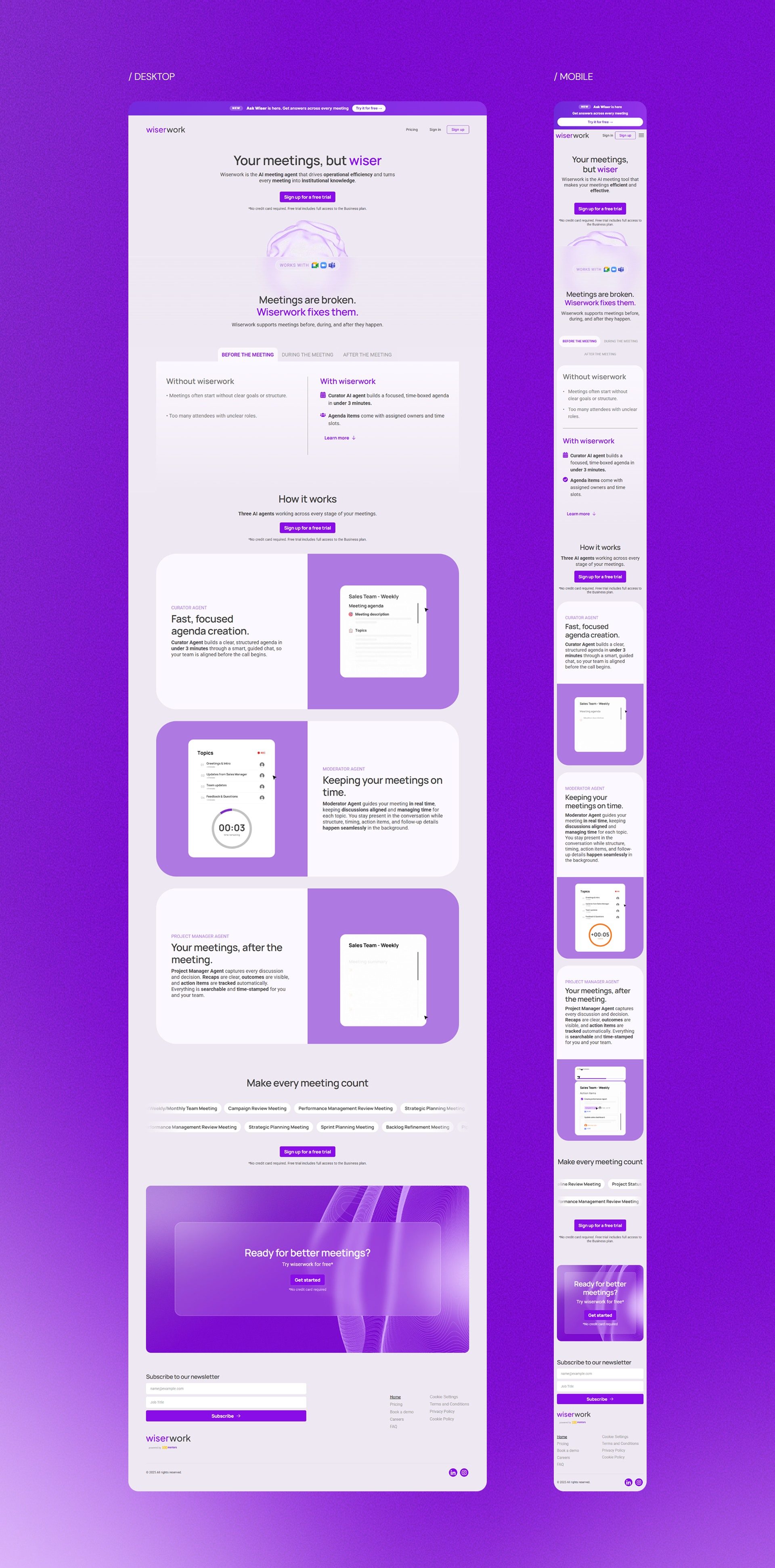 WiserWork website, desktop and mobile